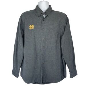 Vintage Notre Dame Fighting Irish Haggar Shirt Mens L Navy Plaid Embroidered